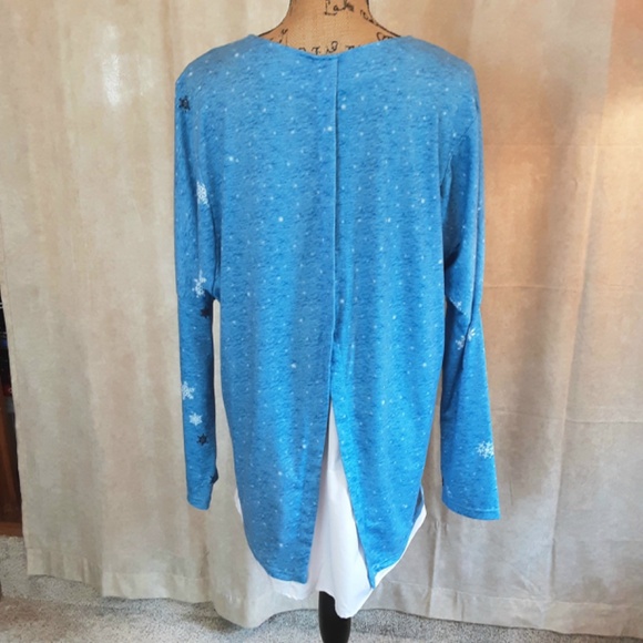 Winter Scene Trees Long Blue Tunic Long Sleeve Sz L - Picture 6 of 13
